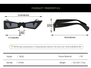 Detailed size chart for butterfly hip-hop sunglasses with precise measurements in cm and inches