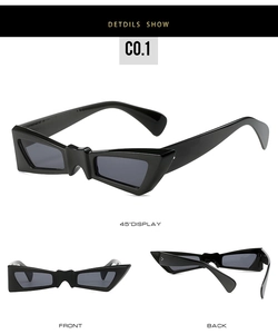 Detailed multi-angle views of black butterfly-shaped hip hop sunglasses from three sides