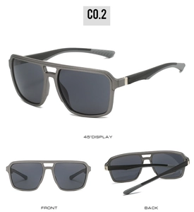 Detailed views of grey matte pilot sunglasses with double bridge and anti-slip temple tips