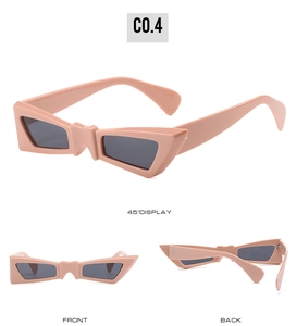 Pink butterfly shaped sunglasses with dark grey lenses in front back and 45 degree views