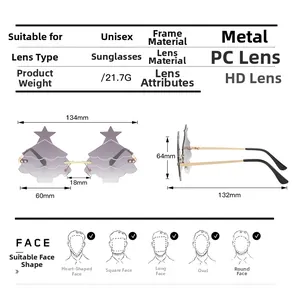 Detailed sizing chart and specifications for creative Christmas tree sunglasses with PC lens