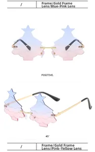 Detail of rimless Christmas tree sunglasses with gradient lenses and gold frames