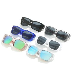 Set of six colorful square sports sunglasses with bold frames and mirrored lenses