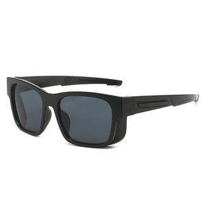 Sporty matte black square sunglasses with dark polarized lenses and anti-slip wide temples
