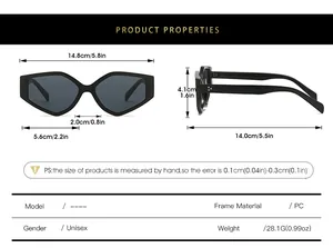 Size chart showing 14.8cm width and PC frame specs for triangle sunglasses