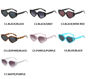 Multiple color options of geometric triangle sunglasses with thick plastic frames