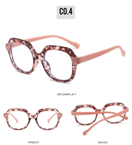 Three-angle view of tortoise shell and pink TR blue light blocking glasses frames