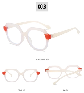 Three angles of TR frames with orange accents showing 45-degree, front, and back views