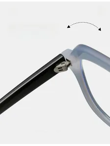 Detail of the reinforced silver metal hinge on two-tone TR anti-blue light glasses