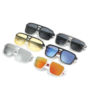 Collection of oversized square double bridge sunglasses in multiple colorful lens options