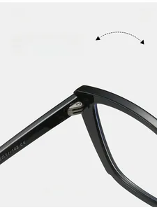 Macro view of durable metal hinge on TR90 glasses with size specs and CE mark