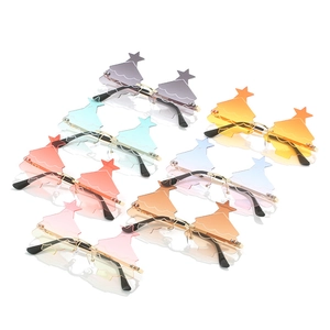 Frameless Christmas tree sunglasses with star detail in seven vibrant colors for parties