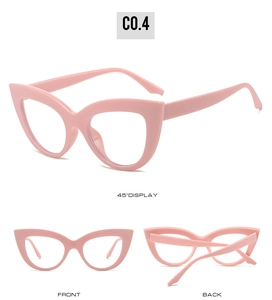 Detailed multi-angle views of candy pink cat-eye glasses frames from 45 degree, front and back