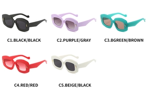 Rectangle chunky sunglasses in five colors with metallic accents and gold side details
