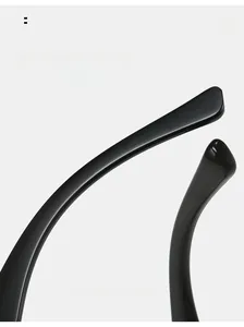 Detail of glossy black curved temple legs for oval cat-eye glasses providing comfort