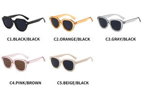 Collection de lunettes de soleil rondes rétro en noir, orange, gris, rose et beige