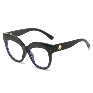 Women Cat Eye Glasses Frame Blue Light Blocking Retro Rivet Metal Hollow Ring PC Frame Plain Glasses