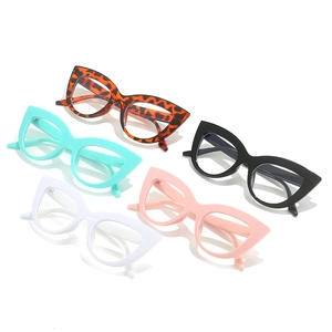Five assorted cat eye fashion glasses frames in classic candy colors for women