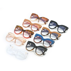 Retro cat-eye oval glasses frames with rivets, available in various colors and patterns