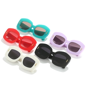 Retro oval sunglasses with thick frames and golden metal accents in multiple vibrant colors