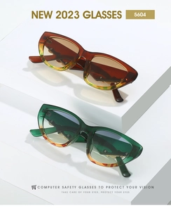 Macro detail of cat-eye gradient frames with metal hinge screws for computer safety glasses