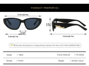Detailed size chart for cloud shaped cat eye sunglasses showing frame dimensions