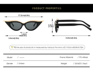 Guide des tailles détaillé pour lunettes de soleil œil-de-chat avec mesures en cm