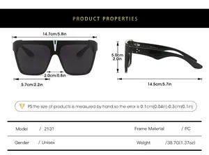 Detailed size chart for flat top retro sunglasses showing lens width and frame dimensions