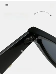 Macro view of durable metal hinges and black polished frame on these cloud sunglasses