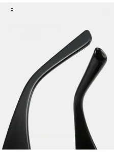 Detail view of smooth curved glossy black sunglasses legs for comfortable wearing