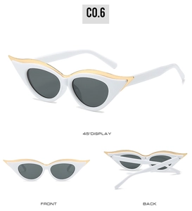 Vues détaillées de lunettes de soleil œil-de-chat blanches avec garniture en métal doré