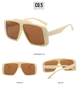 Retro oversized square sunglasses in cream beige with rivets and brown tinted lenses