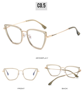 Detail view of light green TR90 cat-eye frames with adjustable silicone nose pads