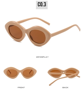 Vue multi-angles de lunettes de soleil ovales rétro beige avec monture épaisse et verres bruns