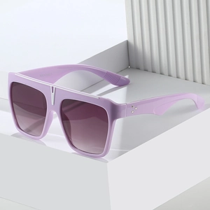 Flat top oversized square sunglasses in lavender purple with gradient lenses and silver accents