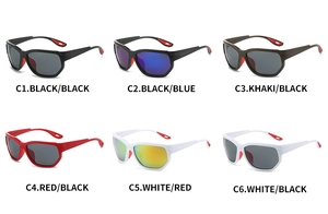 Vue détaillée montrant 6 options de couleurs pour ces lunettes de soleil de sport