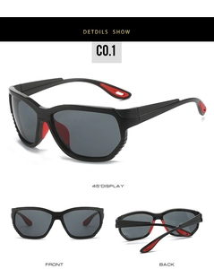 Détails de lunettes de sport avec coussinets rouges et monture aérodynamique