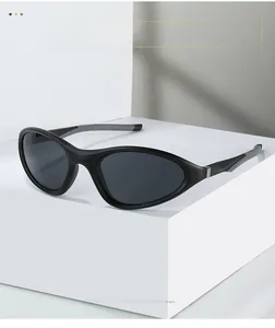 Detail of matte black sports sunglasses with anti-slip rubber pads on temples