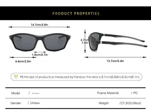 Tableau des tailles détaillé pour lunettes de sport avec dimensions et matériau du PC