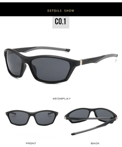 Lunettes de soleil de sport noir mat avec vues de face, à 45 degrés et détails arrière