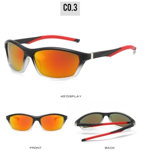 Lunettes de soleil de sport noir et rouge avec verres polarisés sous trois angles