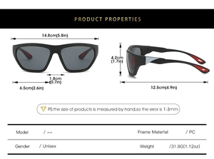Spécifications de taille et poids de monture PC pour ces lunettes de cyclisme noires