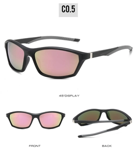 Vues multiples de la monture noire mate et des verres miroir violets lunettes de sport