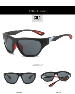 Vues multiples de lunettes de soleil de sport noir mat avec coussinets en caoutchouc rouge