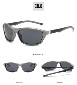 Détails multi-angles de lunettes de soleil de sport grises avec branches antidérapantes