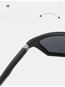 Détail des charnières en métal argenté sur lunettes de soleil sportives noir mat de vélo
