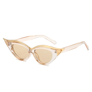 Retro cat eye sunglasses featuring transparent champagne frames and gold metal trim