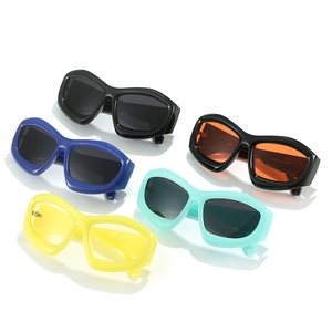 Modern Y2K cat-eye sunglasses collection in five vibrant colors with thick frames