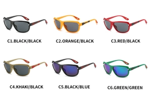 Detailed grid showing six color variants of streamlined sports sunglasses with side vents