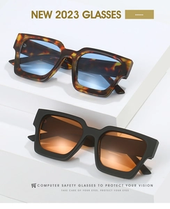 Close-up of tortoise and matte black square sunglasses with gradient lenses